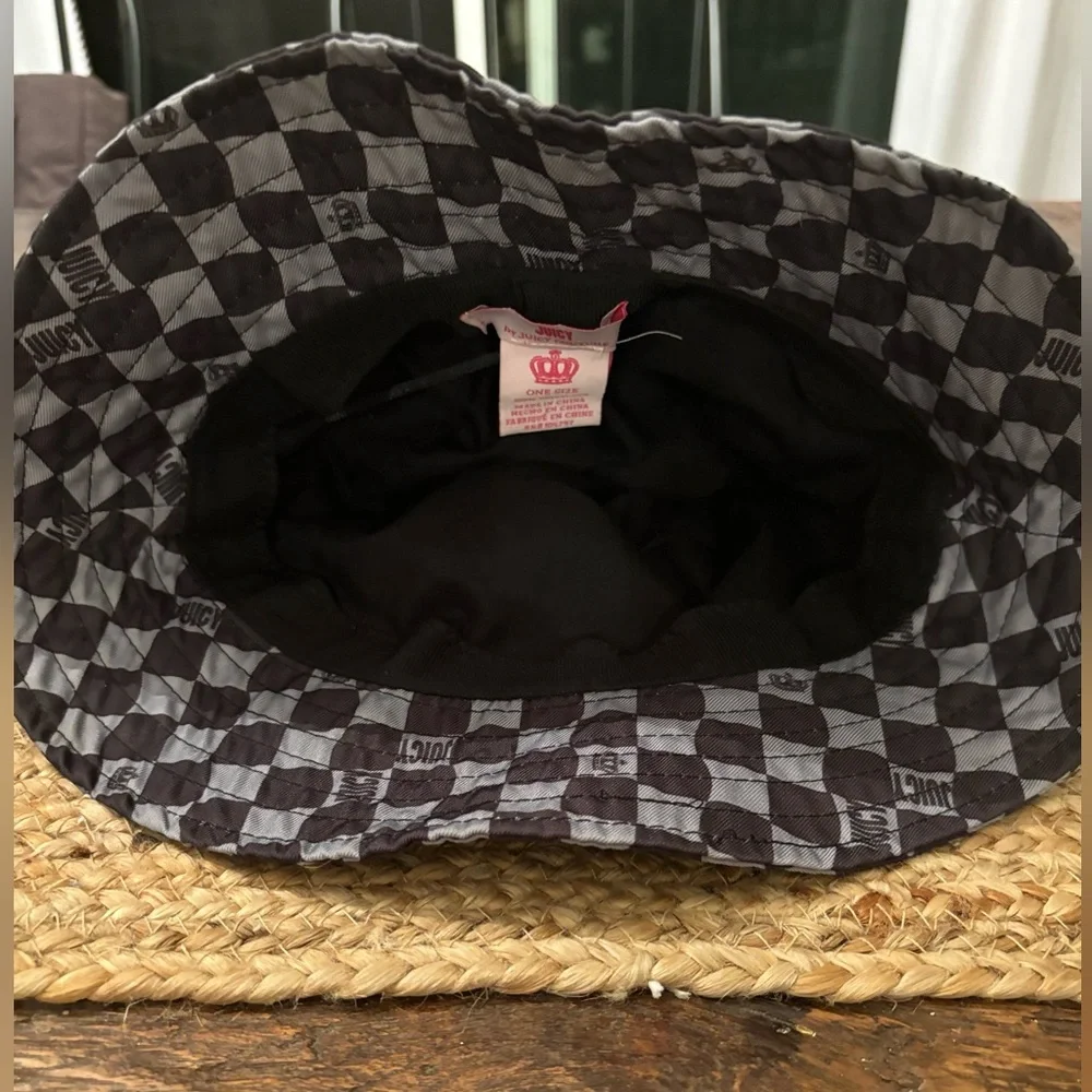 Juicy Couture Y2K Checkered Bucket Hat Black Gray Gorpcore Street Style Adult Sz